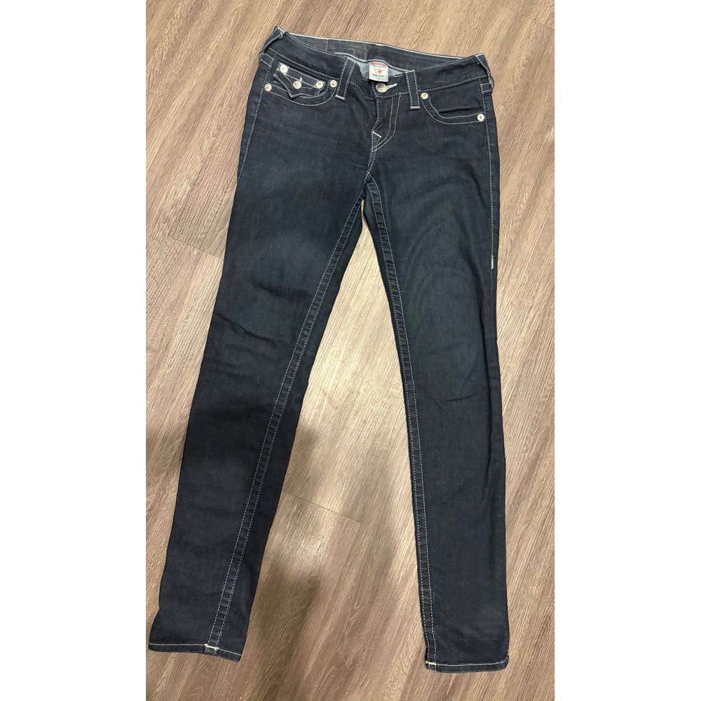 True Religion Skinny Jeans Womens 27 Dark Wash White Stitch Low Rise Made in USA